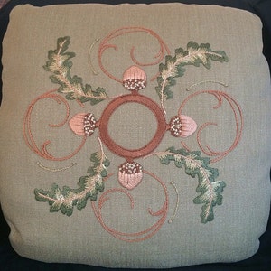Embroidery Kit Craftsman Style Oak & Acorn Pillow, Roycroft Artisan