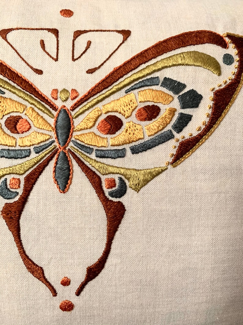 Hand Embroidered Butterfly Silk Pillow Arts and Crafts Etsy