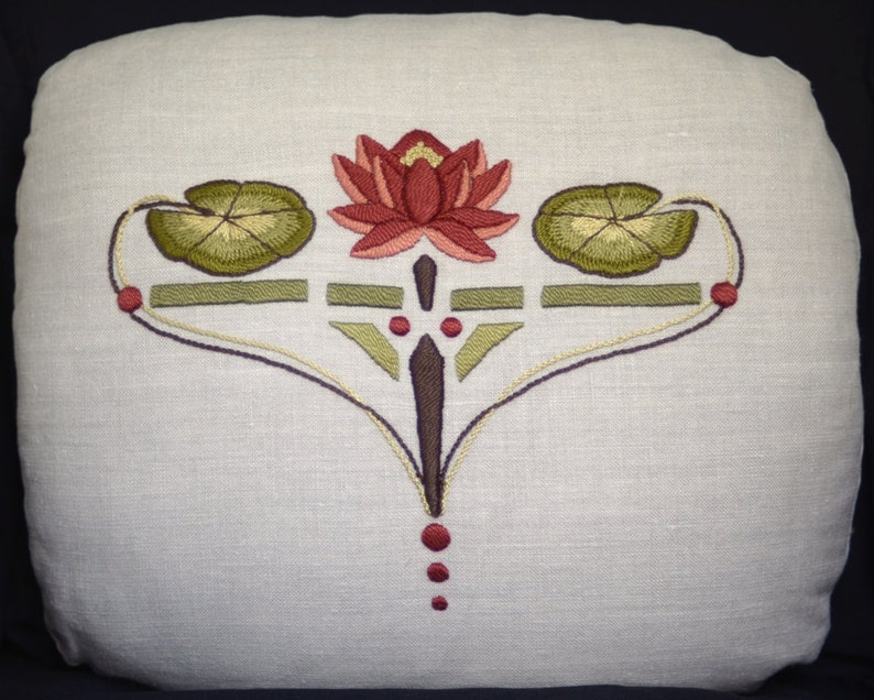 Water Lily Pillow Embroidery Kit Craftsman Mission Style image 1