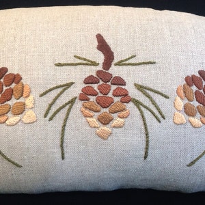 Embroidered Pine Cone Pillow, Arts & Crafts , Roycroft Artisan, Craftsman Mission Style