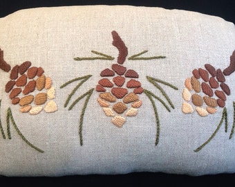 Embroidered Pine Cone Pillow, Arts & Crafts , Roycroft Artisan, Craftsman Mission Style