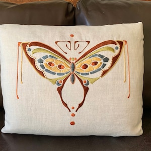 Embroidery Kit Silk Butterfly Pillow, Craftsman, Roycroft, Stickley, Art Nouveau
