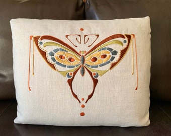 Embroidery Kit Silk Butterfly Pillow, Craftsman, Roycroft, Stickley, Art Nouveau