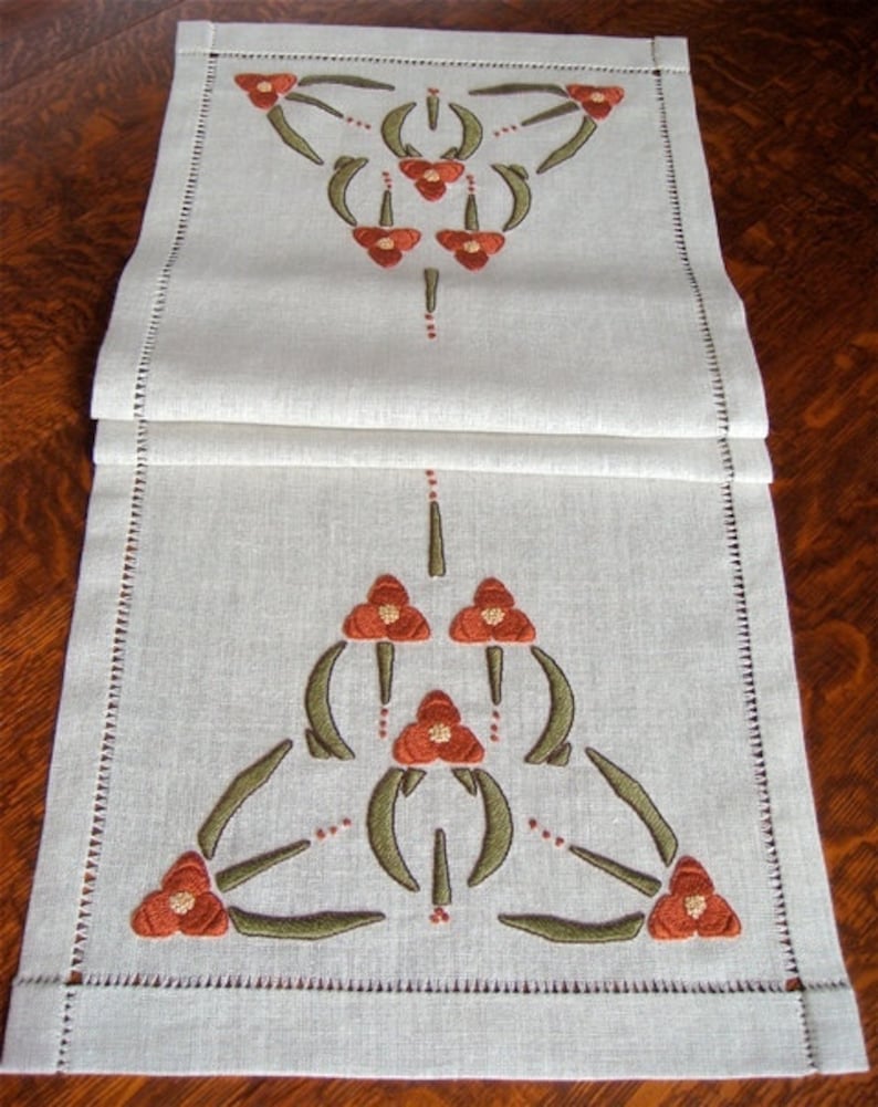 Hand Embroidered Table Runner Arts and Crafts Mission Style Etsy