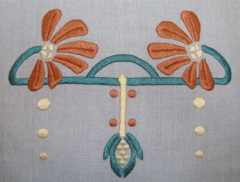 Hand Embroidered Table Runner, Arts and Crafts, Craftsman Style, Cone