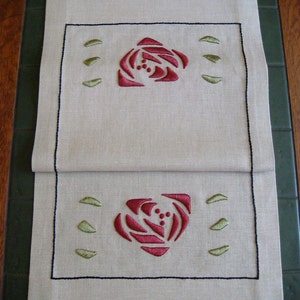 Glasglow Inspired Rose Table Runner Silk Embroidery Kit Arts and Crafts, Craftsman Style