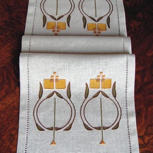 Styled Bud Flower Table Scarf, Complete, Hand Embroidered, Craftsman Style, Roycroft, Mission