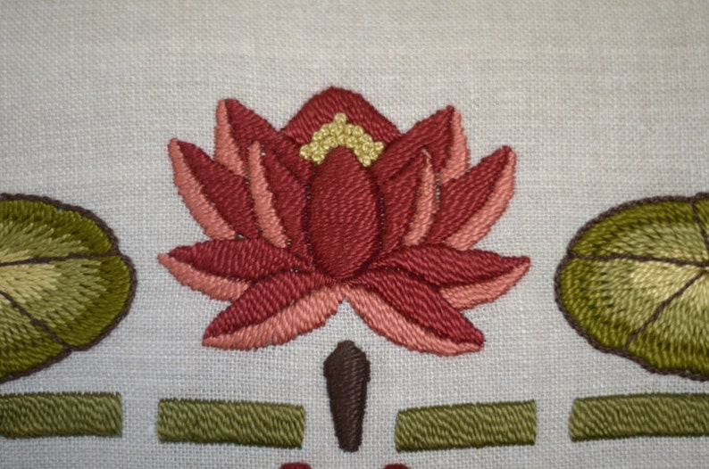 Water Lily Pillow Embroidery Kit Craftsman Mission Style image 2