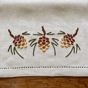 Hand Embroidered Pinecone Table Runner