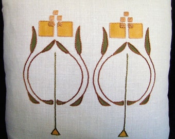 Roycroft Embroidery Kit for the Stylzed Bud Flowers Pillow, Craftsman, Mission