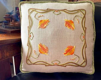 Hand Embroidered Poppy Pillow, Craftsman, Roycroft