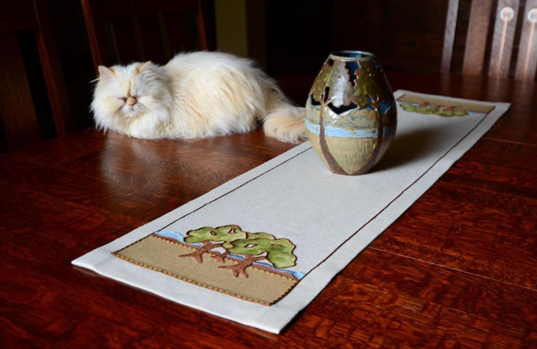Arts & Crafts Style Oak Trees Table Runner Craftsman Etsy