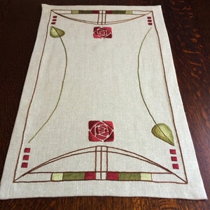 Hand Embroidered Roycroft Rose Table Scarf 26x20 inches
