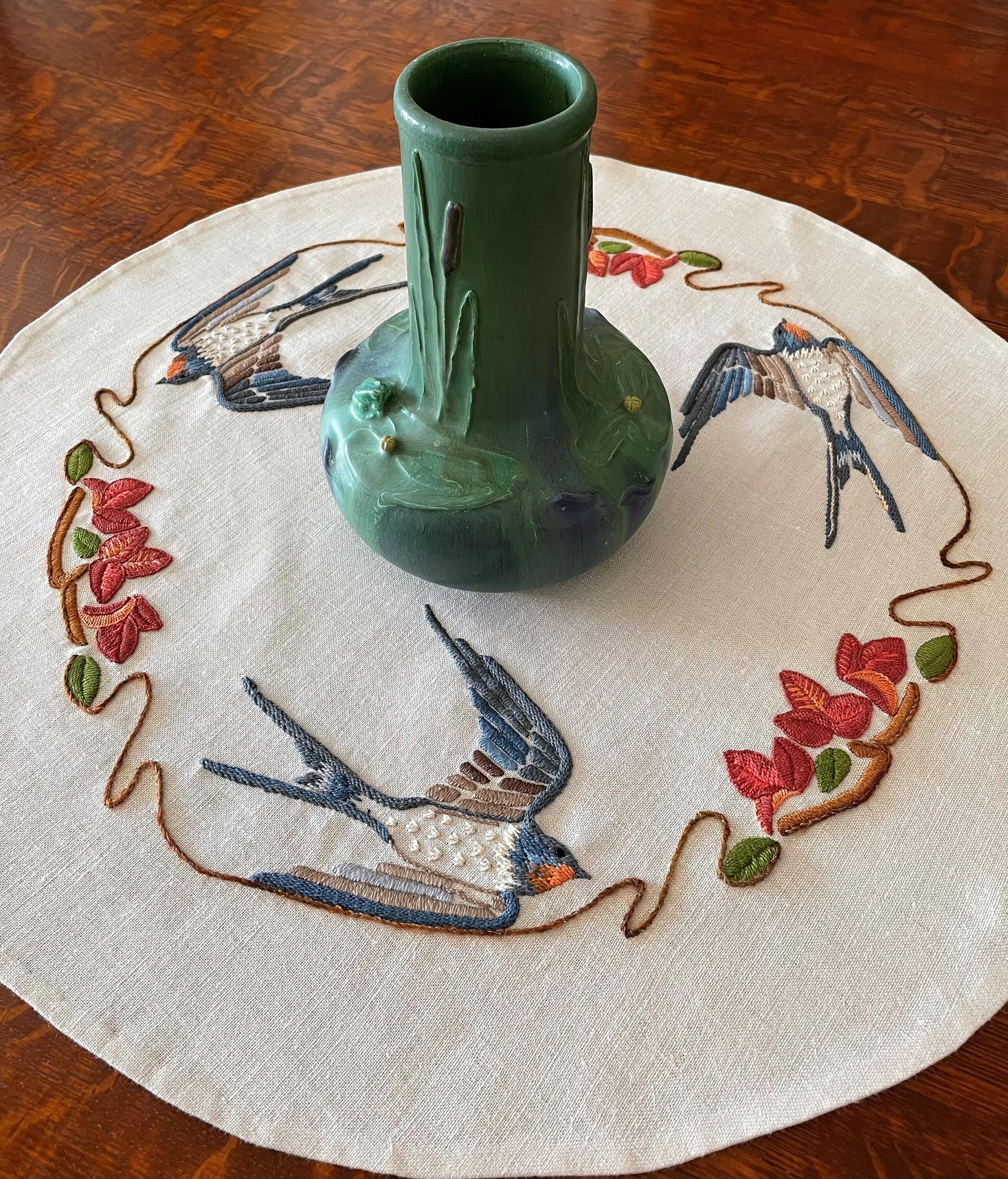 Return of the Swallows Hand Embroidered Table Round