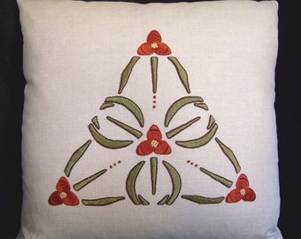 Hand Embroidered Pillow, Arts and Crafts, Craftsman, Spiderwort Motif