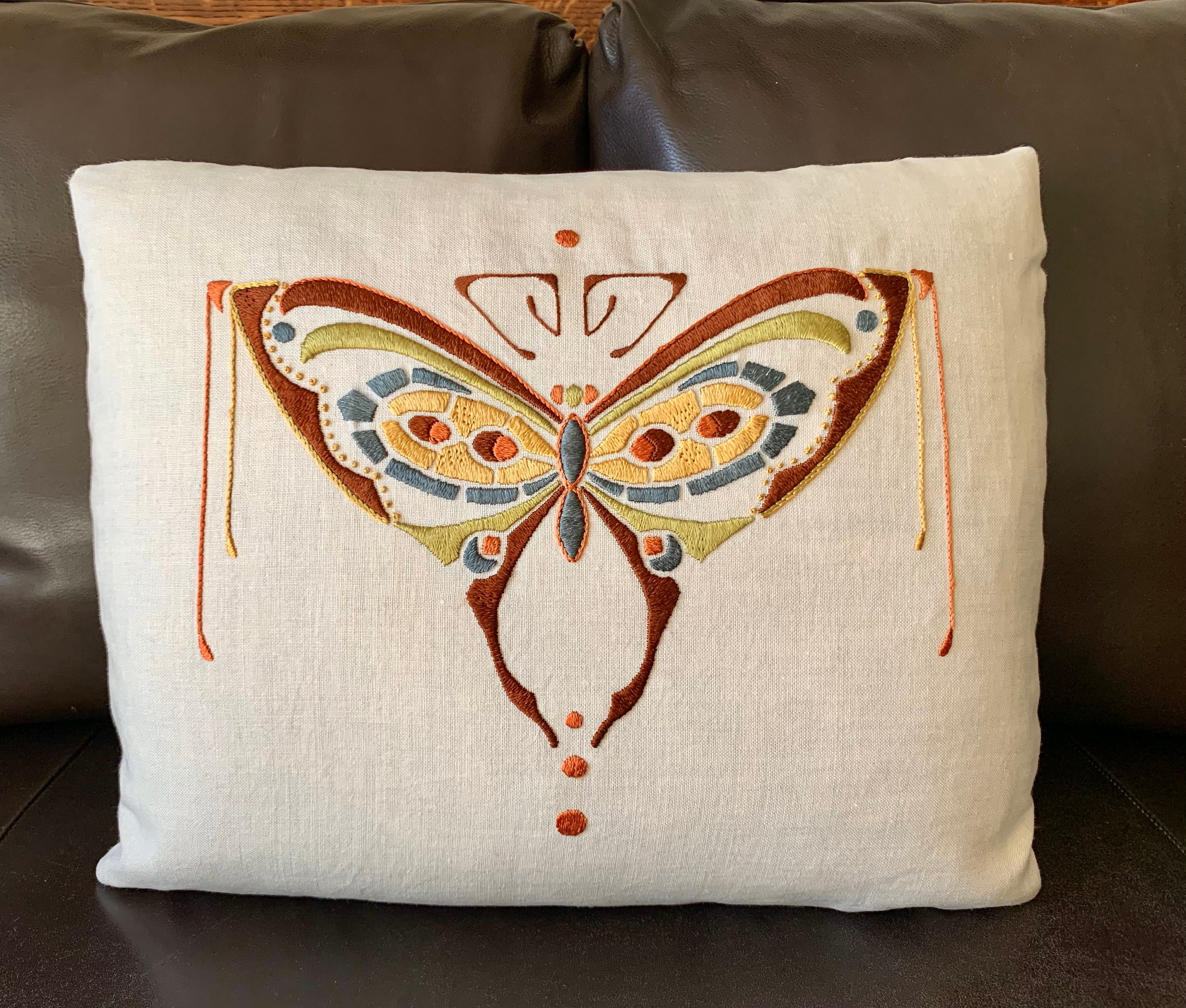 Hand Embroidered Butterfly Silk Pillow Arts and Crafts Etsy
