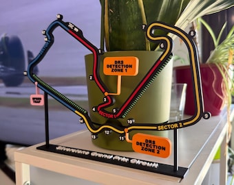 Exhibición artística de pista del Gran Premio de Silverstone para Fórmula 1 / Maqueta del circuito F1 del Reino Unido con zonas DRS / Regalo y decoración para aficionados al automovilismo