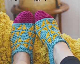 Instant PDF Download, Fair Isle Slippers, Crochet Pattern