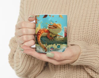 Bearded Dragon Keramikbecher, Reptilienliebhaber Geschenk, 11 Unzen 15 Unzen Tasse, Eidechsenkaffeetasse, Bearded Dragon Geschenke, Künstlerischer Becher