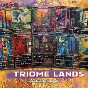 Impressionist Style Fantasy Dream Triome Lands Proxy Cards - 10 Cards - Complete Set, Custom Cards, MTG Proxy Altered Art