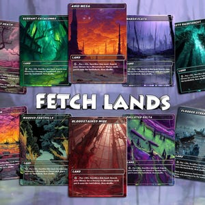 Stained Glass Art Stunning Fantasy Fetch Lands Proxy Cards - 10 Cards - Complete Set, Custom Cards, MTG Proxy Altered Art