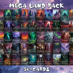 Stained Glass Art Stunning Fantasy Land Pack - 50 Cards - Commander EDH Land Cards - Ultimate Premium