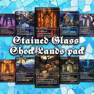 Stained Glass Art Fantasy Dream Shock Lands Proxy Cards - 10 Cards - Complete Set, Custom Cards, MTG Proxy Altered Art