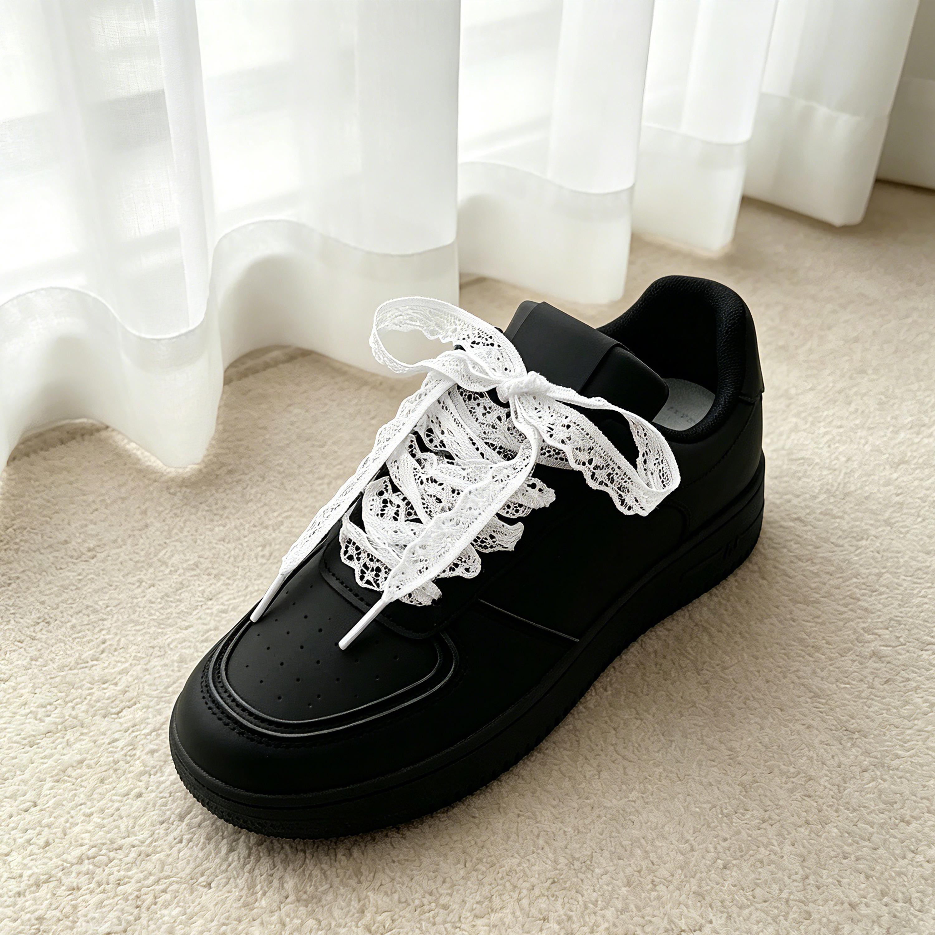 White Lace Shoelaces Pair, Satin Ribbon Shoe Laces, Floral Lace Sneaker Laces, DIY Shoe Accessories, Feminine Footwear Decor