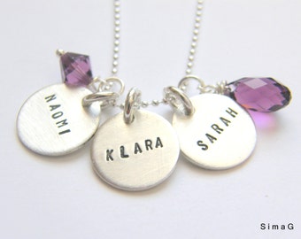 MOTHER necklace   - stamped with your   name - your word -your   letter ... in HEBREW or ENGLISH  on sterling silver- Simag