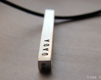 Father’s Day gift idea . modern..  beautiful sterling silver  on leather cord - gift for him/her - personalized ur 4D bar necklace - SimaG