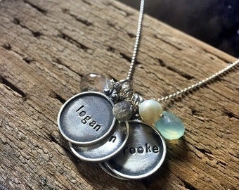 Every Disc Has A Story ------ FOUR discs -- Personalized your one of a kind necklace - hand stamped by SimaG