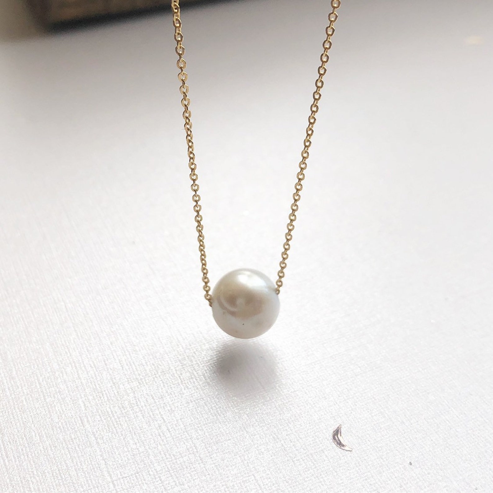 A Single Floating Pearl Necklace On Gold Filled Chain. | Etsy