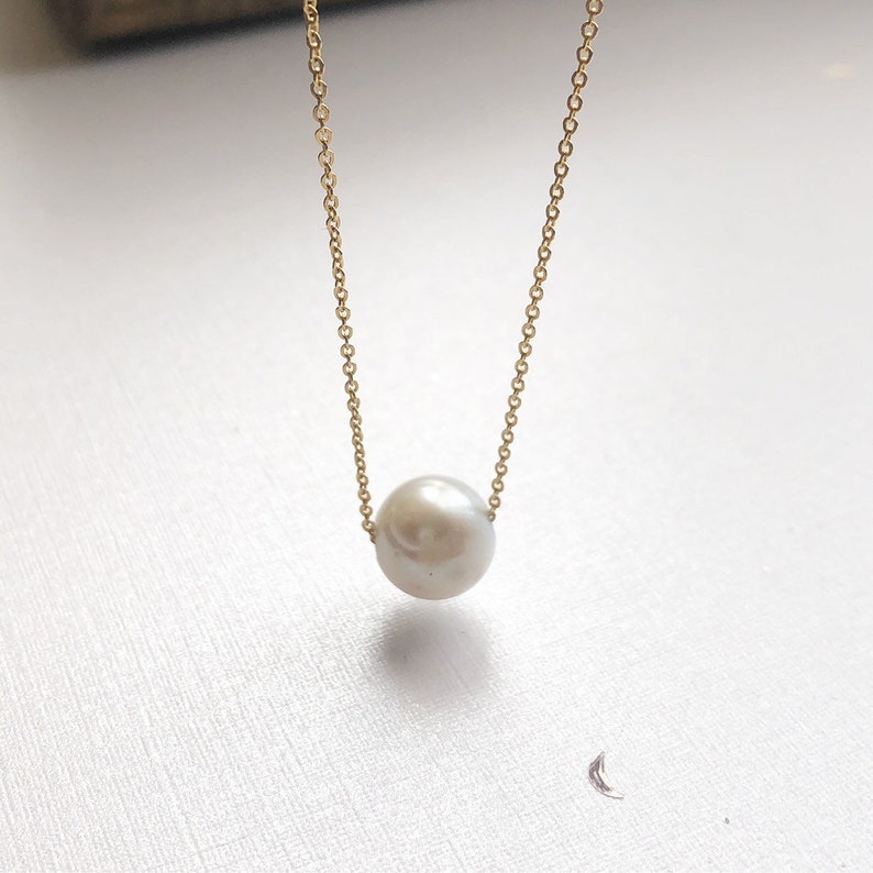 A Single Floating Pearl Necklace on Gold Filled Chain. Etsy