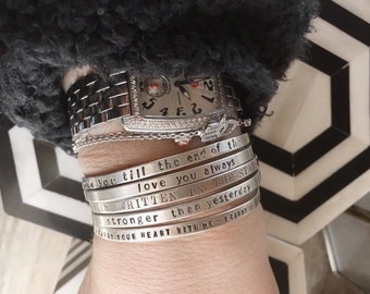 Custom design made just for you, handstamped handmade  sterling silver cuff bracelet - one letter at the time - jewelry - SimaG made in USA