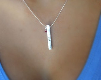 Personalized 3D Sterling Bar Necklace - Dainty Jewelry, Hand Stamped On All 4 Sides. Gift Idea - Valentines Birthday Wedding Bride  by SIMAG