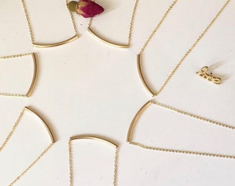 Gold Balance Bar Necklace . Gold Filled Bar Necklace . 14k Gold Filled Bar . Minimal Simple Curved Bar Necklace . Dainty Necklace . SimaG