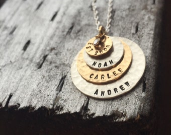 As Seen At THE DENVER POST and Channel 9 News - Personalized Your Charm - Two Tone Necklace -   - 4 discs -Simag- mothers day gift