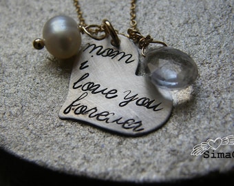 mom.i love you forever  -- mothers day gifts - Hand Stamped By Simag