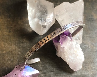 One cuff bracelet can be personalized with: Names, Inspire Words, Initials, Numbers or Your Very Favorite Quote .... Sterling Silver . SimaG
