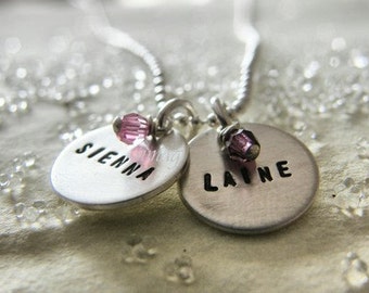 Your name  - your word - your letter - on sterling silver  discs  with YOUR BIRTHSTONE - Simag