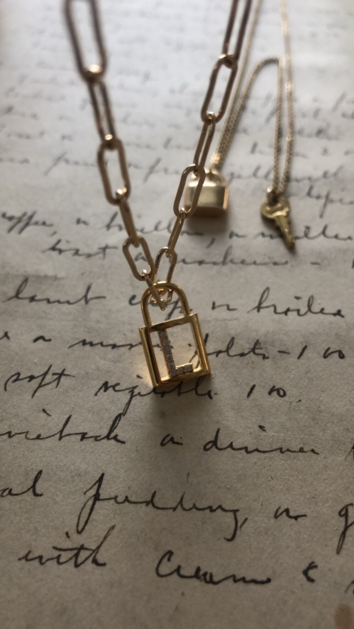 Gold Plated Locket Padlock Initial Necklace • Cubic Zirconia