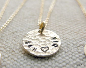 Dainty . Simple .  Modern . Elegant . Wedding Gift . Bridesmaids Gift. Birthday Gift. Small Hammered Gold Disc - Personalized It --- Simag