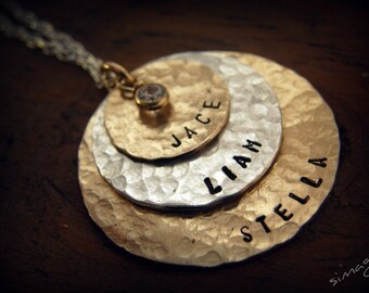 Hand Stamped Jewelry - Personalized Your Charm -  Gold Filled discs and Sterling Silver disc with CZ - wedding gift . Anniversary. SimaG