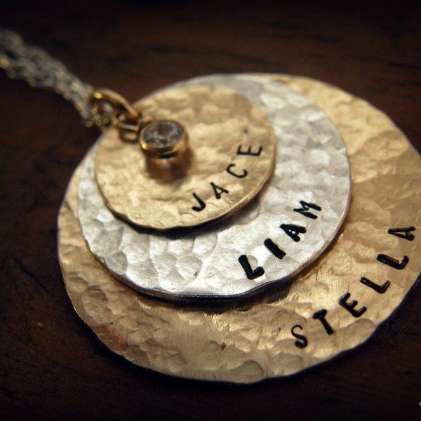 Hand Stamped Jewelry - Personalized Your Charm -  Gold Filled discs and Sterling Silver disc with CZ - Hand Made By Simag