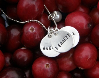 mom mama mother necklace - stamped w/ your name - your word - in Hebrew or English on sterling silver (3 discs) with YOUR BIRTHSTONE - Simag