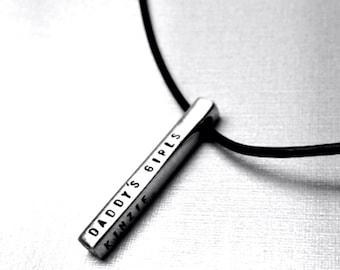 Make it personal . SO simple .... modern..  beautiful sterling silver bar on leather cord - gift for him - father's day gift idea  - SimaG