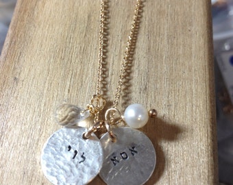 necklace of the day -  2 discs in Hebrew or English  -  Beautiful & Elegant - handmade handstamped by SIMAG