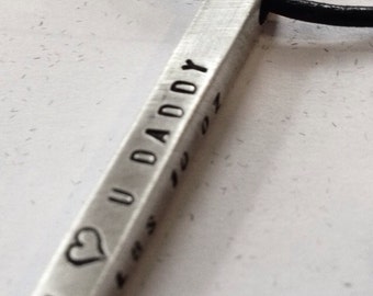 SO simple .... modern..  beautiful sterling silver 4D bar on leather cord - great gift for him - I love you dad     - HANDSTAMPED by - SimaG