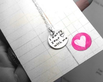 i carry your (heart)  with me -personalized jewelry with ur own quote song message date name - wedding gift favor - birthday gift   - SimaG