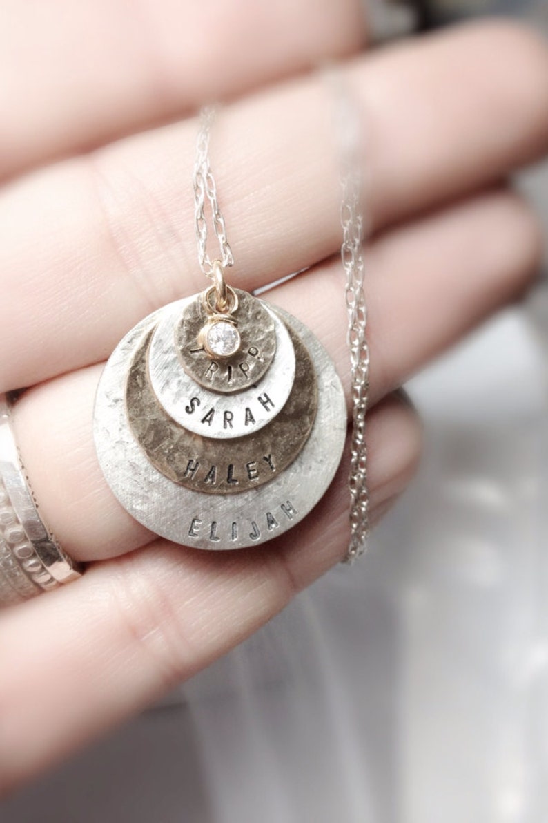 As Seen At THE DENVER POST and Channel 9 News Personalized Your Name Tag Charm Two Tone Necklace 4 discs Simag mothers day gift image 2